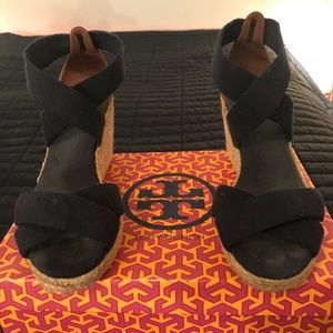 Tory Burch 'Natanya' Canvas Peep Toe Wedge Sandals